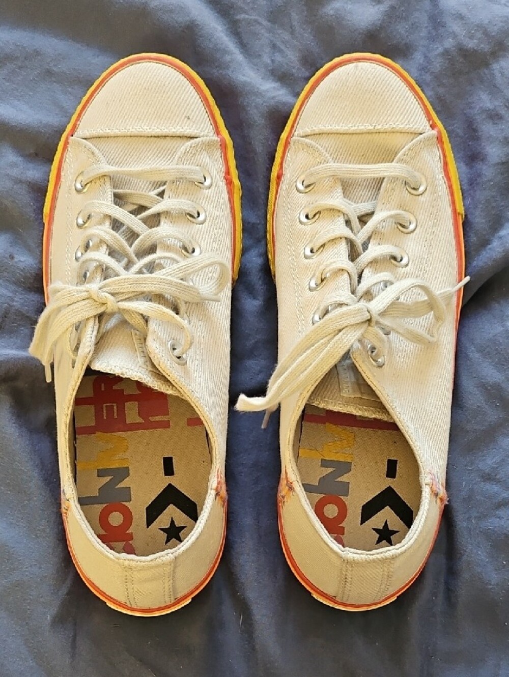 Converse Low-Top Wedge Sneakers in Cream with Pink, Yellow & Orange Trim
